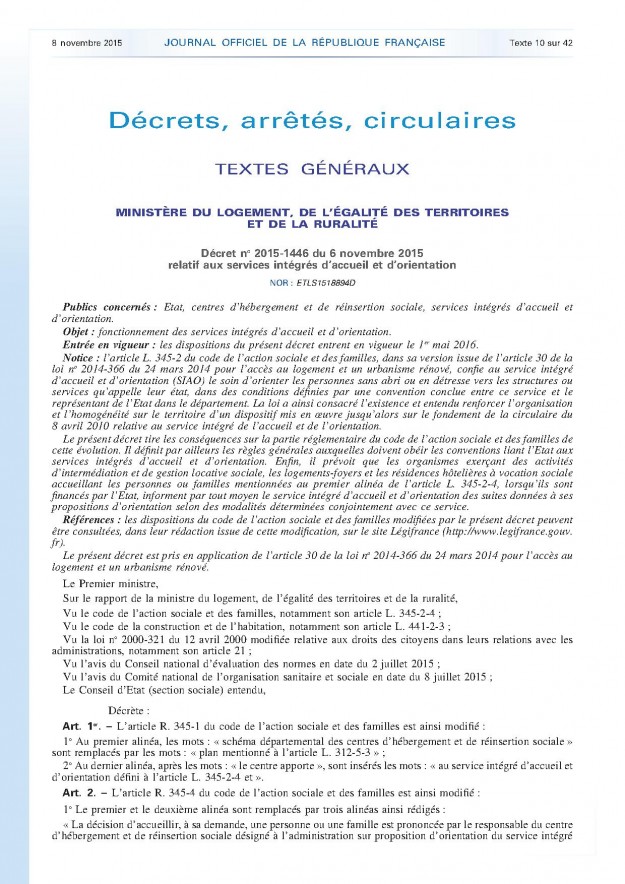 Journal officiel de la République française – N° 260 du 8 novembre 2015